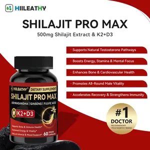 HIILEATHY Shilajit PRO MAX – 60 Capsules for Men & Women | High Strength 500mg Shilajit Extract with K2 + D3, Ashwagandha & Ginseng | Supports Healthy Testosterone, Energy, Stamina, Focus, Immune System & Healthy Aging
