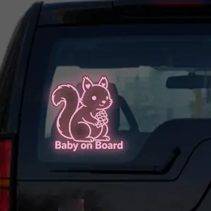 Reflective Squirrel Baby On Board Car Sticker, Cute Animal Safety Warning Sign, High Visibility Infant Alert for Night Driving, Car Window Bumper Decor