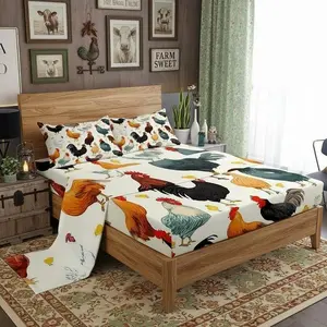 Farmhouse Style Bed Sheet Set for Kids,Cute Chickens Livestock Sheets Set,Rustic Animal Theme Home Decor Sheet Set,with Deep Pocket,Top Flat Sheet