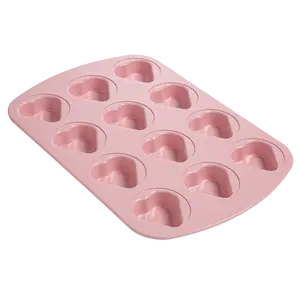 Paris Hilton 12 Cup Mini Muffin Heart Pan, Premium Nonstick, Heavy Duty Carbon Steel, Dishwasher Safe, Pink
