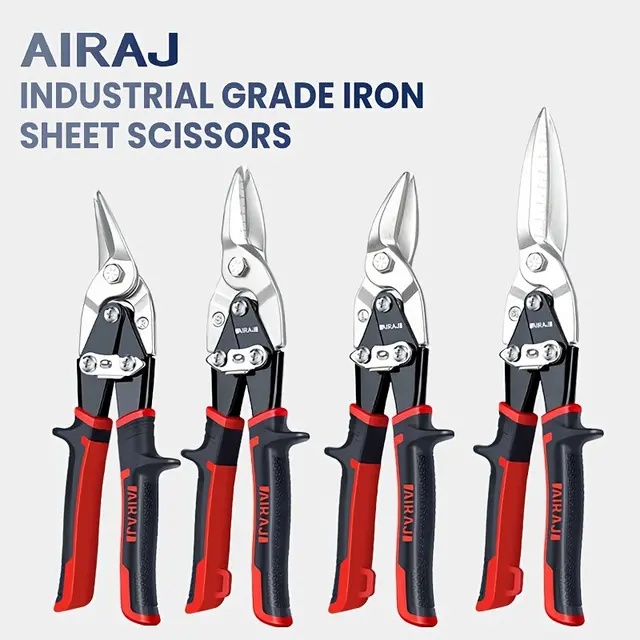 10 & 12-inch 4-piece heavy-duty aviation tin cutting set: CR-V-style metal plate multi-directional cutting shears, straight-cut & curved-cut metal shears, high-altitude flight shears,comfort   grip, ndustrial metal processing, home renovation