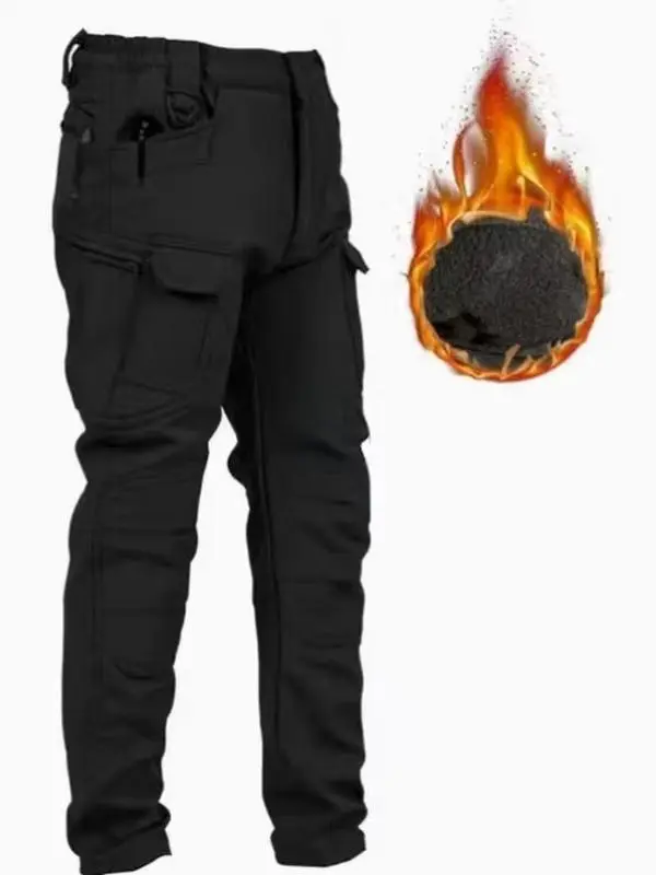 [Windproof Warm] Windproof Warm Men's Outdoor Military Tactical Pants | Softshell Fleece Lined, Sporty Style, Regular Fit, Solid Color, Woven Fabric, With Pockets, No Belt, Mid Rise, 320 GSM, Casual Weekend Wear, Autumn Winter Season