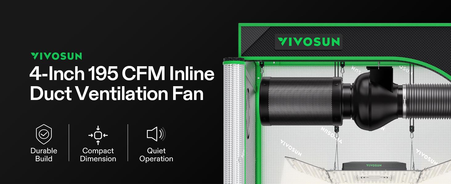 VIVOSUN D4 4 Inch 195 CFM Inline Duct Ventilation Fan, HVAC Vent Blower for Grow Tent, Attic, Basements or Kitchen, Hydroponics Exhaust Booster Fan