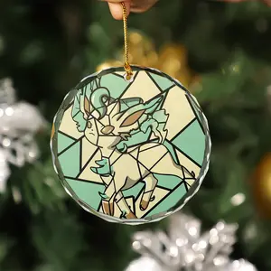 Personalized Leafeon Eevee Evolution Poké Glass Ornament, Poké Christmas Tree Decoration, Decor Home, 2D Flat