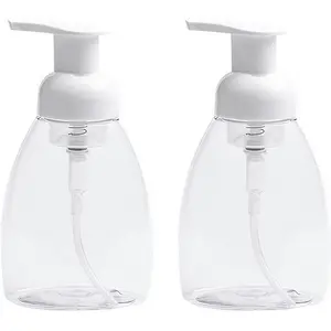 2-Pack Clear 8 oz(250ml) Refillable Plastic Foaming Hand Soap Dispenser Pump Bottles for Bathroom Kitchen Shampoo