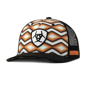 Ariat Traditional Orange Southwest Print Trucker Hat - Bold Rodeo Western Style, Mesh Back, Shield Patch, Performance Ranch Life Outdoor Wear