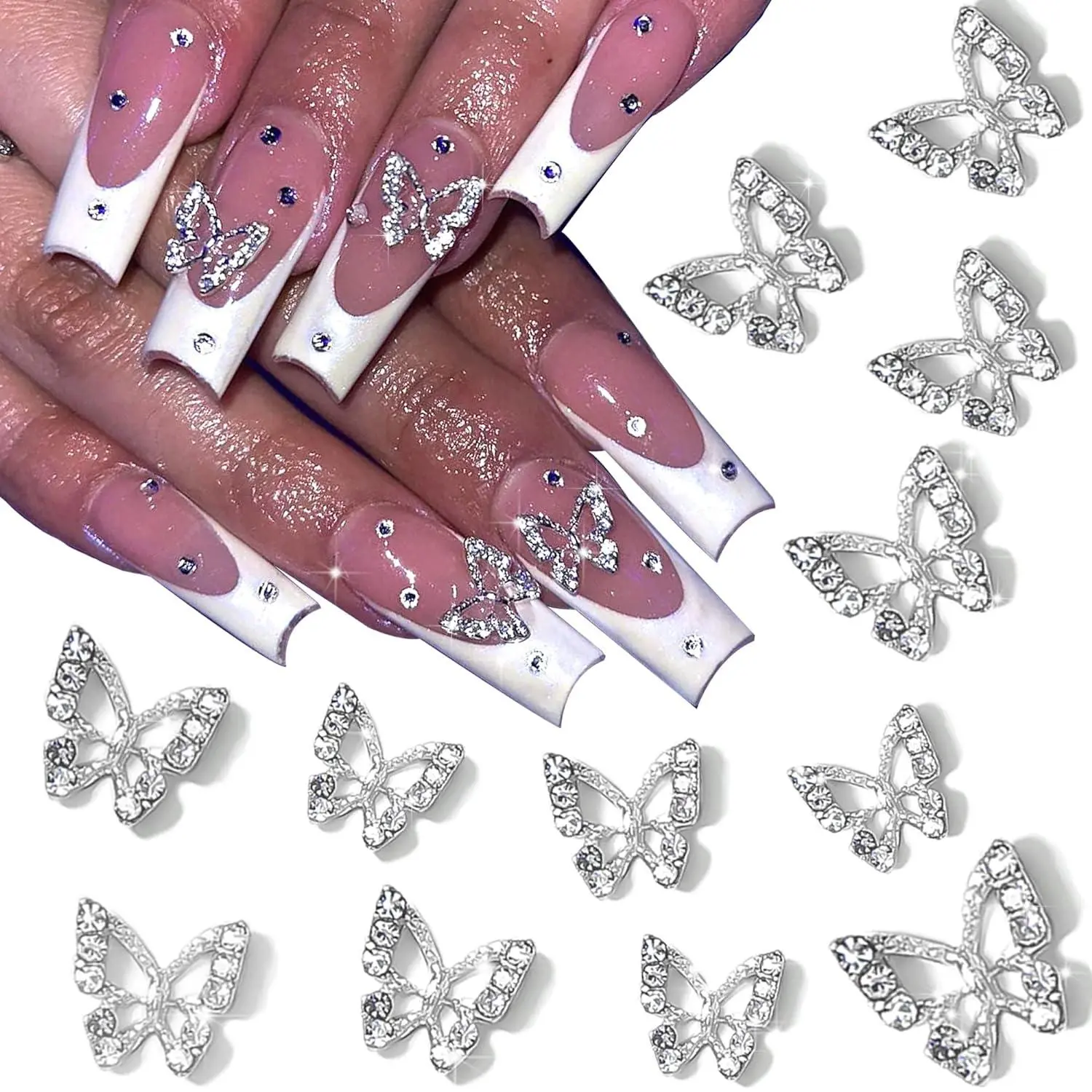 Rhinestone Butterfly Nail Art Decoration, nail decorations, Diy Nails Art, Nail Art Design, 12pcs 3D Alloy Butterfly Nail Art Charm with Gems & Rhinestones, DIY Nail Art Supplies for Women Girls, DIY Nail Kit