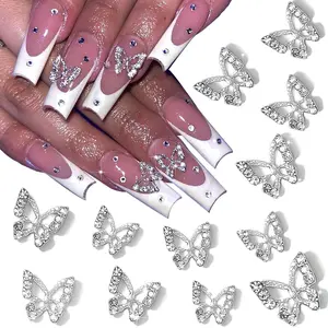 Rhinestone Butterfly Nail Art Decoration, nail decorations, 12pcs 3D Alloy Butterfly Nail Art Charm with Gems & Rhinestones, DIY Nail Art Supplies for Women Girls