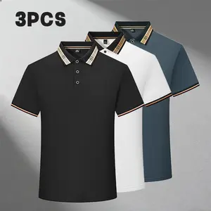 Men's Casual Plaid Collar Polo Shirt 3-Pack Short Sleeve Contrast Stripe Cuff Tees