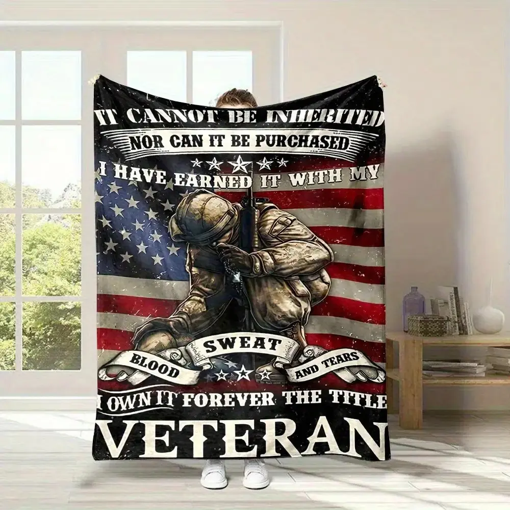 US Veteran Soft Flannel Blanket - Military Patriotic Warm Fuzzy Plush Throw, American Flag, Flag Motif, Patriot Theme, USA-Themed, Ideal for Veterans Day Gifts, Bedroom & Sofa Home Decor, American Flag Blankets, Flag Motif Blankets