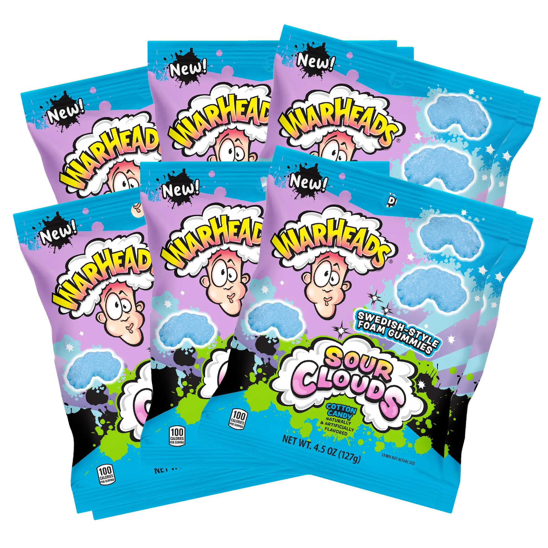 Warheads Sour Clouds Cotton Candy 4.5 oz  - 6 Pack Sweet Snack