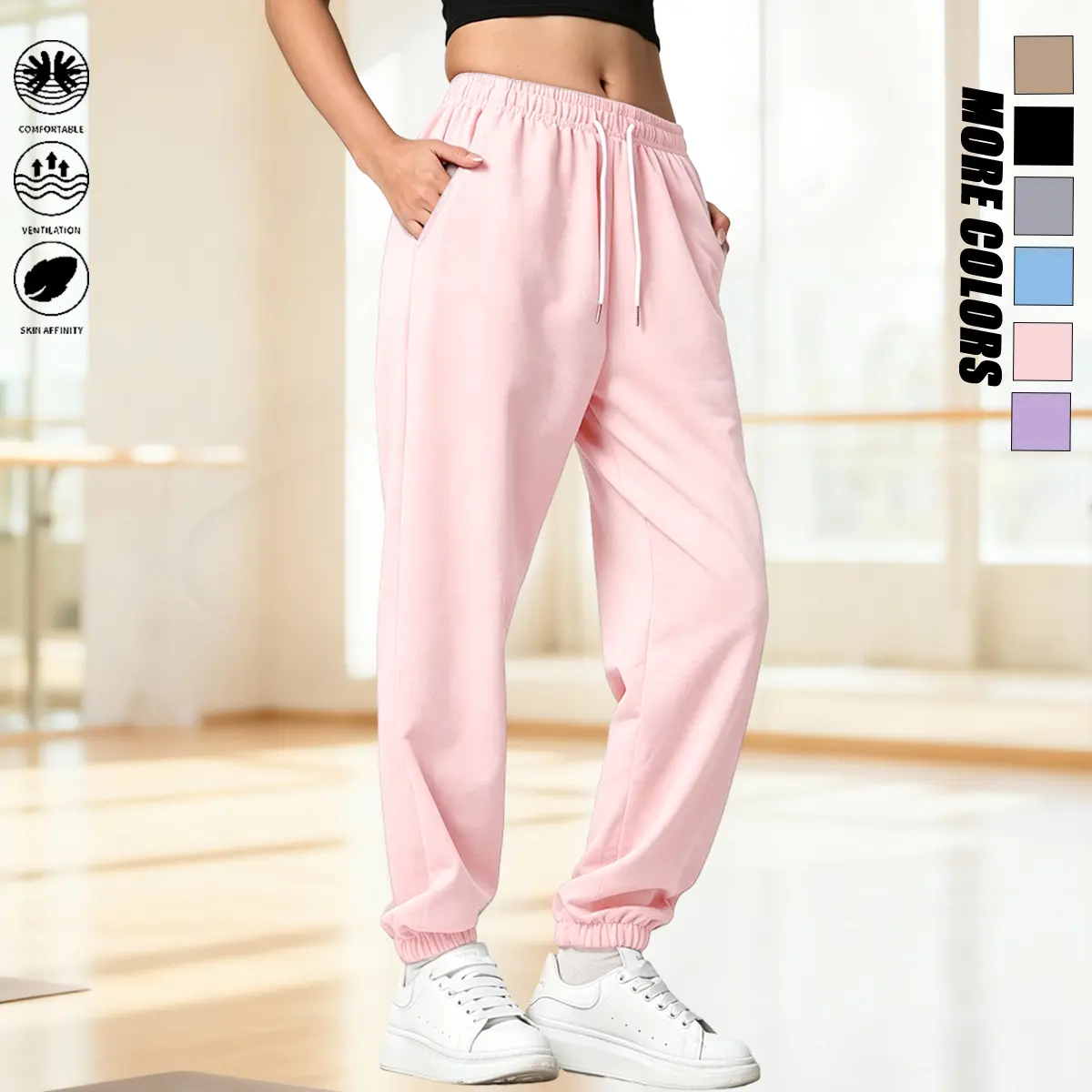 Women’s Essential Universal Breathable Normal Type Skin-Affinity Athletic Sweatpants - Drawstring & Elastic Waistband, Soft Fabric, Multi-Color Options, Suitable for Sports Fitness, Casual Gatherings