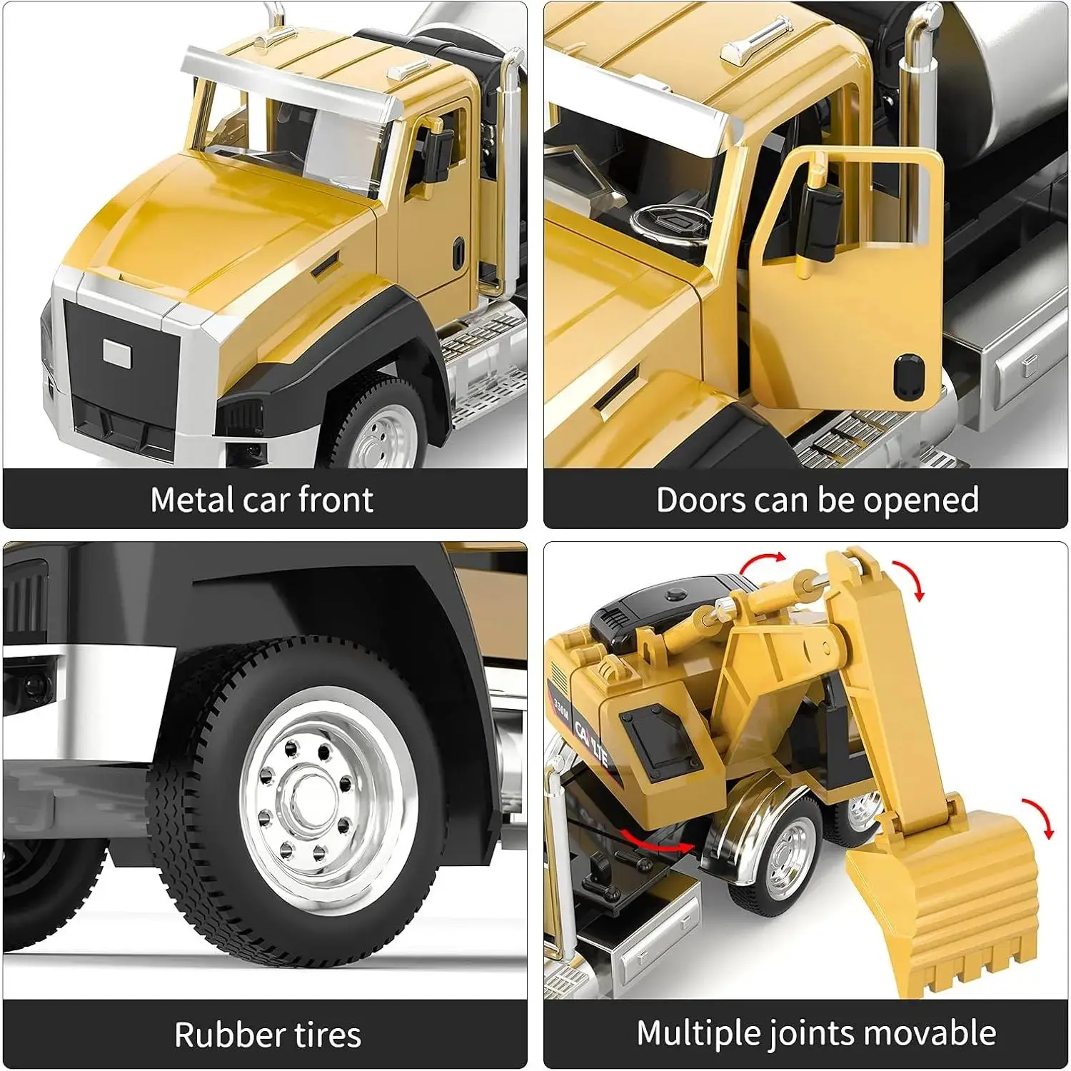 Boys' 3-Pack 1:50 Ratio Diecast Construction Vehicles Set - Metal-Plastic Dump Truck, Digger, Mixer Truck Collectible Pull-Back Toys with Opening Doors, Smooth Rubber Tires Glide Indoors for Backyard, Garden Play