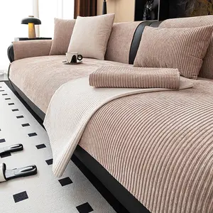 1pc Vertical Stripe Chenille Sofa Cushion, Durable, Non-Slip, Pet Friendly Couch Cover, All-Season Use Sofa Cover, Washable Sofa Slipcover, Suitable for 1-5 Seat & Sectional Sofas/Office Chairs