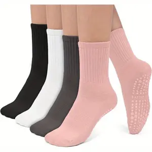 Non Slip Pilates Socks 4 Pairs Crew Calf Socks Women's Sports Long Socks for Yoga Ballet Beauty & Personal Care woman sock