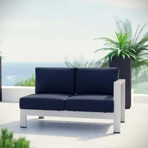 Modway Shore Right-Arm Corner Sectional Outdoor Patio Aluminum Loveseat in Silver Navy