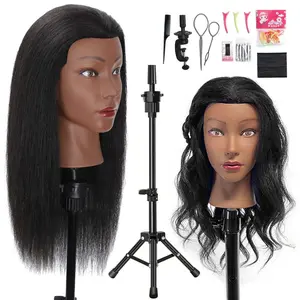 Mannequin  Human Hair with Tripod Set, 18" Human Hair  Manikin  for Hairdresser Practice Braiding with Tripod Set and Tools