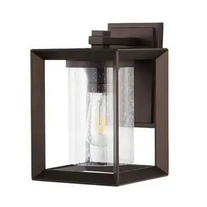JONATHAN Y Vaughn Farmhouse Iron/Glass Modern Rustic Cube LED Outdoor Lantern; for Living Room,Bedroom, Kitchen, Office