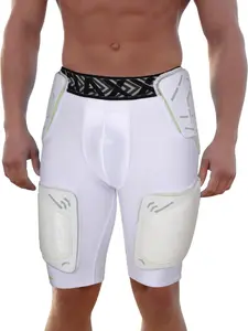Exxact Sports Gladiator 5-Pad Adult Football Girdle for Men with Cup Pocket, Padded Compression Shorts with Integrated Hip, Thigh, Tailbone Pads, Men's Girdle Football (White)