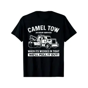 180g[100%cotton][Tow Truck Shirt][100% Cotton][Graphic  Tee]Camel Tow Truck Humor Graphic Tee – Vintage Roide Service Cotton T-Shirt for Men & Women| Fun Mechanic Meme Shirt, Casual Workwear Streetwear Top, Everyday Outfit Tee funny