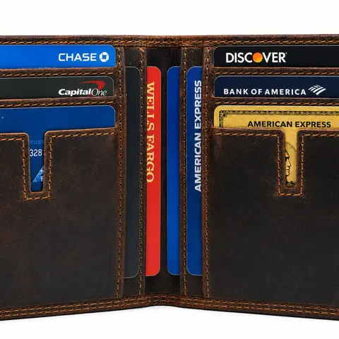 Leatherboss Handcrafted Men's Bifold Wallet - Vintage Brown Genuine Cowhide, 10 Card Slots, Minimal Bulk, Soft Texture, Center Flap, ID Window, RFID Blocking, Slip Pocket, Quick Grab EDC Accessory, Mens Gifts (Note: Do Not Wash), Gifts For Boyfriends
