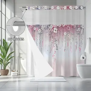Elegant Modern Yellow Floral Shower Curtain Set 72x75in Water Repellent Polyester Fabric Liner Included Split Rings Design Easy Install & Care Flower Pattern Bathroom Decor Accessory Gift Shoe Iron Washable Installation Window