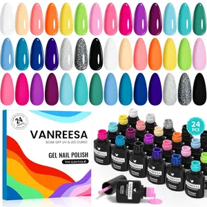 24 Pcs Gel Nail Polish Set, 21 Colors Gel Polish with Base Coat Glossy & Matte Top Coat Pink Orange Yellow Green Purple Blue Glitter Gel Polish Kit Nail Kit Gifts for Women Girls