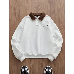 Men's Knit Casual Loose Fit Long Sleeve Pullover Sweatshirt, Fashion Streetwear Autumn/Winter Letter Embroidery Contrast Collar Sweatshirt, For Friends, Husband, Boyfriend Gifts long sleeve round neck mens  cloting baggy top fall knit winter casual fabric