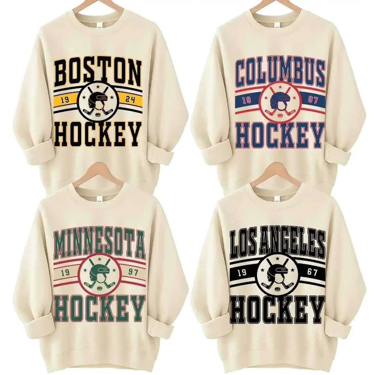 Vintage 90s All Team Hockey fan Sport Sand Color Sweatshirt, Retro All Team Hockey, Ice Hockey Shirts, Game Day Menswear Classic Fabric DCA