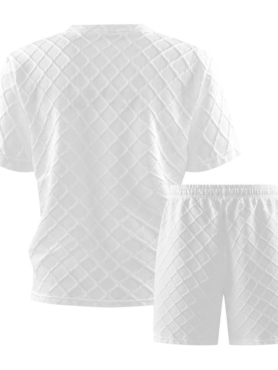 Tropical Getaway Mens Textured Diamond Weave Loungewear Set Loose Fit Lightweight Fashion Outfit for Resort Wear and Street Style