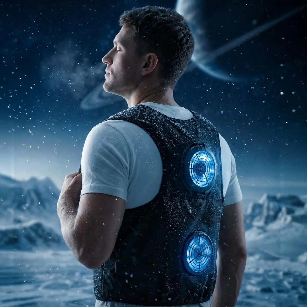 Outdoor Cooling Mesh Vest with 30000mAh Power Bank, Semiconductor Cooling Disc, 4-Speed High-Speed Airflow Fan, Breathable Reflective Wear-Resistant Safety Vest for Outdoor Biking, Gardening (Men's, Women's), Outdoor Use