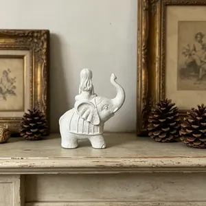 Resin Statue of Girl Sitting on Elephant, Vintage Home Decor, Home Decor Sculptures, Eco-Friendly Resin Craft, Ideal for Living Room Display, Perfect Gift for New Home