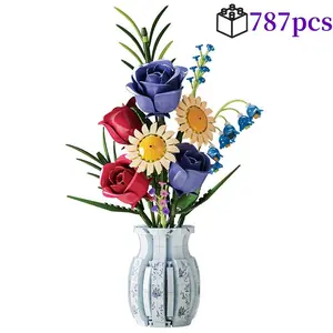 Flower Building Toy Set, 787pcs Creative Flower Arrangement Building Blocks, DIY Floral Assembly Toy for Birthday Gifts, Building Block Model