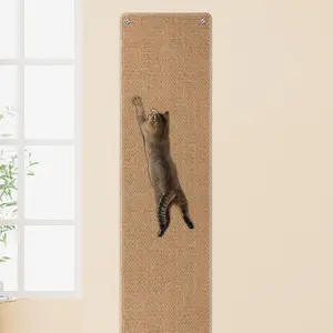 71x15.8 Thickened Cat Wall Climbing Carpet with 16 Fixed Nails, Extra Large Tall Cat Scratch Pad for Wall, Wall Mounted Climbing Cat Scratcher for Furniture Couch Sofa Protector(Camel)