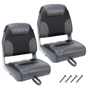 【GARVEE】2 Pack Boat Seats Low Back with Fold-Down Design, Thickened Sponge Padding, Stainless Steel Screws Included, Ideal for Fishing, Sightseeing, Speedboats, Canoes - Grey