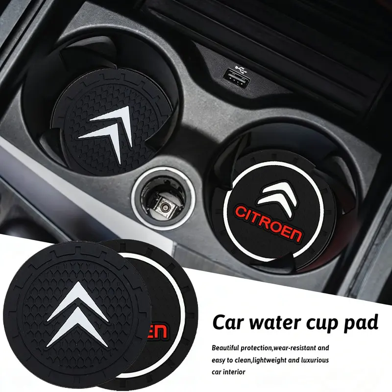 2Pcs Silicone Car Coaster Mat Water Cup Cushion Auto Anti Slip Pad Interior Decoration Accessories For Citroen C3 C5 C5X C4 e-C4 X e-C3 C-Elysee Berlingo C1 C-Crosser C6 C2 AIRCROSS