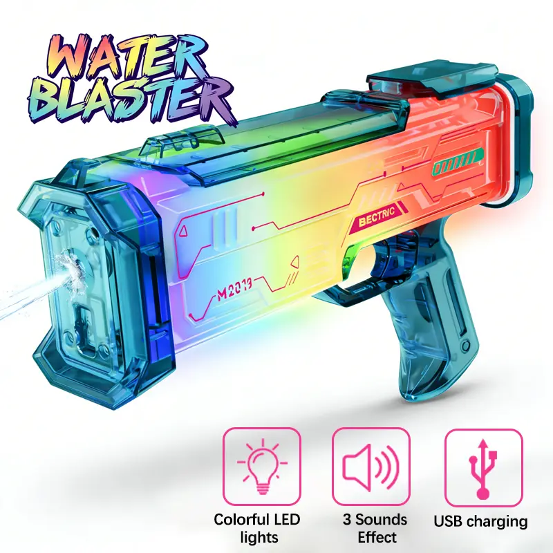 Electric Toy Water Gun with 7-Color LED Streaming Lights, Switchable Light Modes, Built-in Shooting Sound Effects, and Large-Capacity Water Tank. The Ultimate Pool Party Atmosphere Booster, and the Perfect Gift for Boys & Girls  summer outdoor fun toy