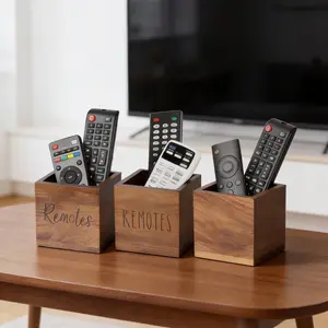 Remote Control Organizer Box, TV Remote Holder, Desktop Remote Storage Case, Wooden Nightstand Remote Box, Living Room Media Organizer