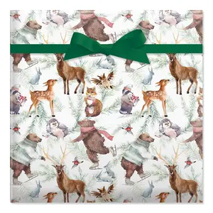 Lillian Vernon Christmas Wrapping Paper Rolls Forest Friends Premium Holiday Gift Wrap Jumbo 23-Inch x 32-Foot Roll 61 Square Feet Total with Festive Animal Motif
