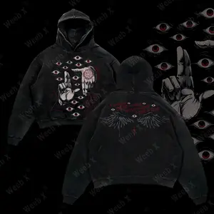 [Weeb X] "Alucard The Wings" Hellsing Retro Vintage Unisex Oversize Anime Manga Acid Washed Heavyweight Cotton Hoodie, Anime Merch, Gift For Anime Fan, Weeaboo.