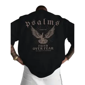 Faith Over Fear T-Shirt – Psalm 93:4 Design, Loose Fit Crew Neck Short Sleeve Tee, Men’s Casual Wear, Sports Fan Gift, Glossy Black, Soft Comfortable