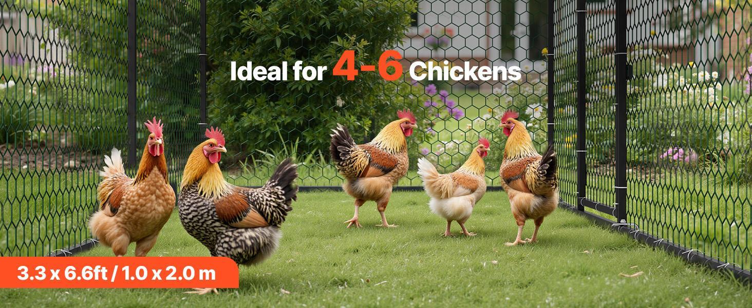 VEVOR Metal Chicken Coop for 4-6 Chickens, 3.3 x 6.6 x 3.3 ft, Small Chicken Cage with Waterproof Cover & Double Doors, Spire Roof Poultry Run Compatible with Wooden Coops, for Rabbit Hen Goose Duck
