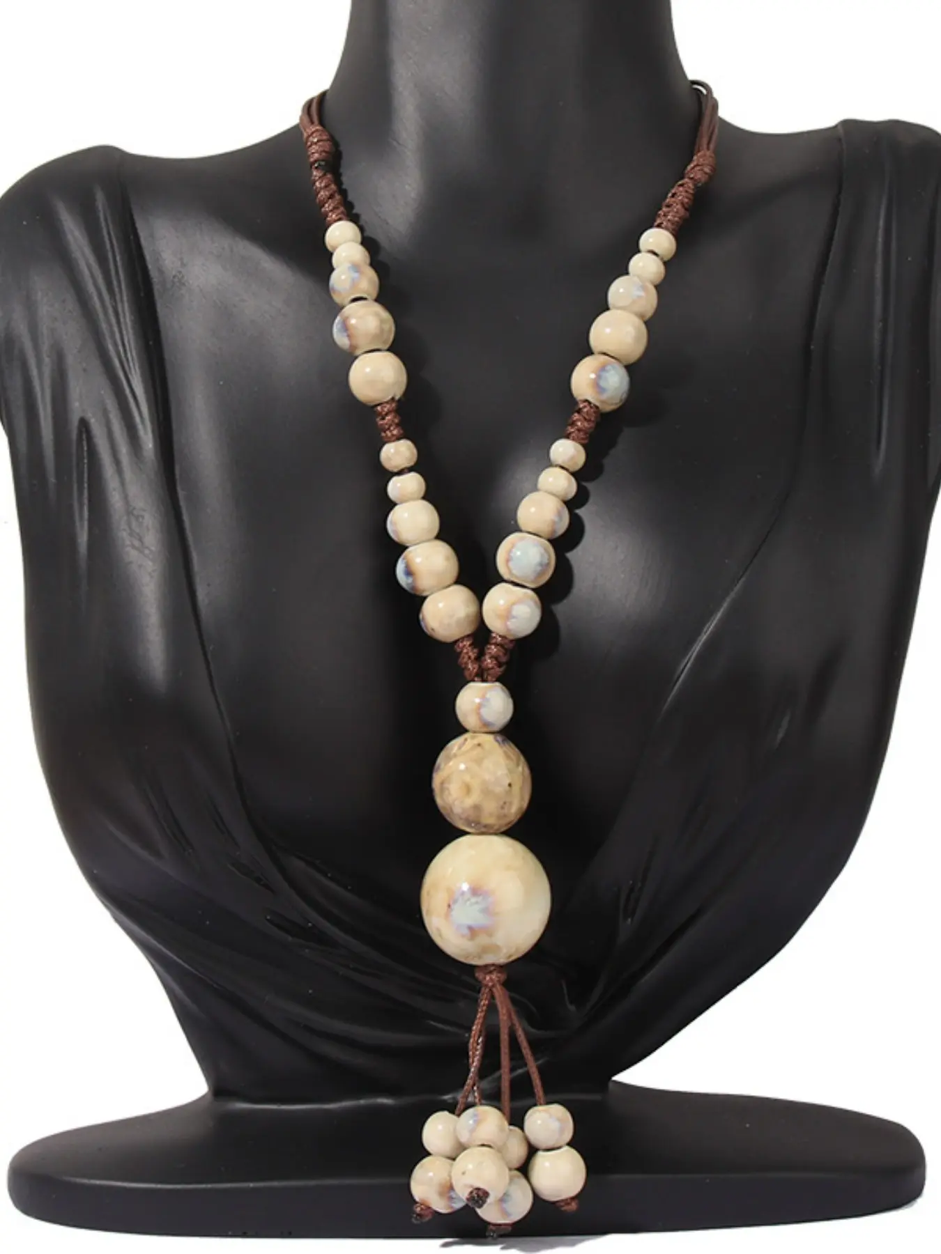 Long Woven Ethnic Style Sweater Chain, Versatility Women's Yunnan Handmade Gourd Ceramic Necklace Gift, Perfect Accessory, Trendy Jewelry