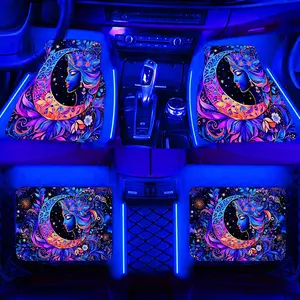 Moon & Girl Pattern Car Floor Mat, 4 Counts/Set Water-absorbent & Non-slip Car Mat, Universal Car Interior Protective Decoration