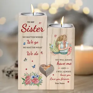 EastJia 2pcs Heart Wooden Tea Light Candle Holders - Custom Name, Sister Memorial Gift for Birthday, Christmas, Home Decor & Home Supplies