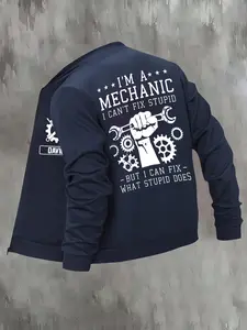 Men's Jacket Mechanic Print Pattern, Fitted Casual Style, Ideal for Work and Daily Wear, Spring & Fall Season, No Ca Prop 65