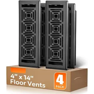 Floor Register 4x14, 4 Pack Floor Vent Covers, Heavy Duty Steel Walkable Floor Vents, Adjustable Decorative Vent Covers for  Floor Sidewall Office or Ceiling Vent, Black