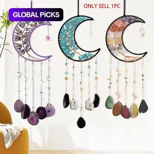 Handmade Crystal Tree of Life Dreamcatcher Charm - Bag Accessory with Moon & Agate Pendant, Hangable Decoration, Elegant Room Decorations, Ideal Christmas Gift