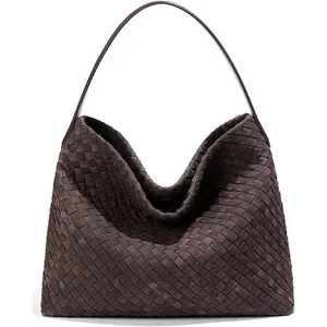 Slouchy Suede Woven Hobo Bags Women Trendy Suede Purse Crossbody Crescent Shoulder Satchel Bag Top Handle Tote Handbag