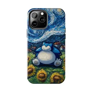 Snorlax van Gogh Starry Night & Sunflowers Phone Case for iPhone 17-7 Pro Max Plus & Samsung Galaxy S25-S21 Ultra Plus - Pokémon Art Parody Van Gogh Aesthetic Case unisex